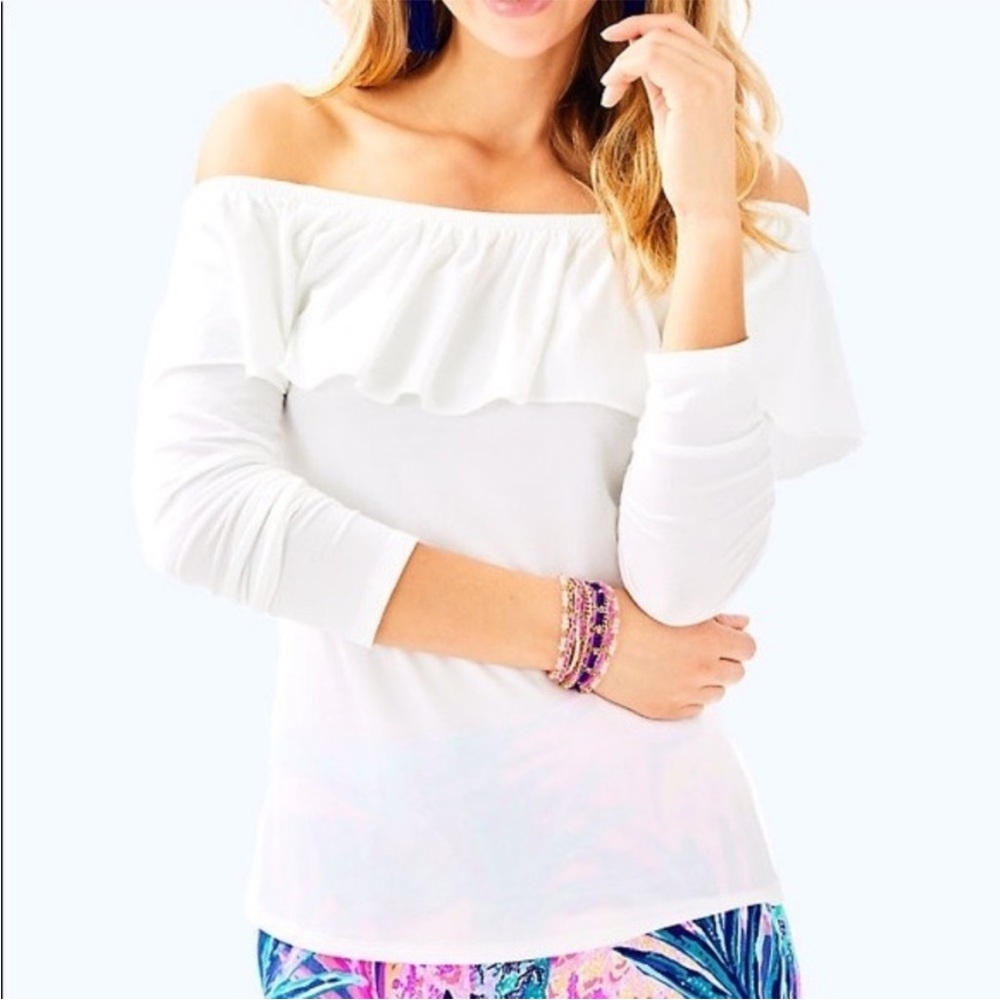 Lily Pulitzer White Long Sleeve Ruffle Top